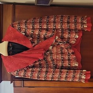 ETCETERA | Plaid Alpaca-Mohair-Wool Blend Tweed Blazer Red Brown Gray - size 6